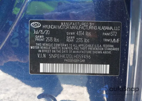 2020 Hyundai Sonata Limited z USA, uszkodzony, nr VIN 5NPEH4J20LH059496